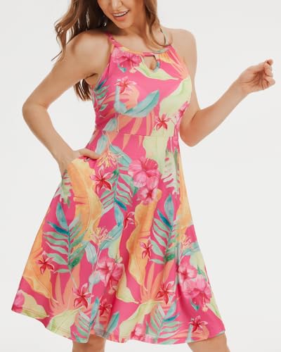 Image of ANYFITTING Built in Bra Halter Dresses for Women 2026 Summer Pockets Dress Flowy Midi Sundresses Beach Vacation
