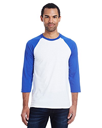 Hanes Unisex X-Temp Performance Baseball Tee, 42BA, L, White/Deep Royal
