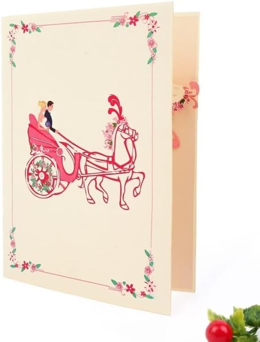 Miniatura 2 de ETA Tarjeta de felicitación desplegable de boda 3D, tarjeta desplegable de carruaje 3D, tarjeta desplegable de aniversario de boda vintage, tarjeta
