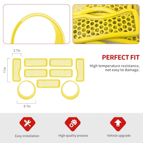Image of 9PCS Headlight Cover & Front Grill Mesh Inserts Compatible with Jeep Wrangler JL JLU 2024+, NOT FIT JL Sport /Sport S (Yellow)