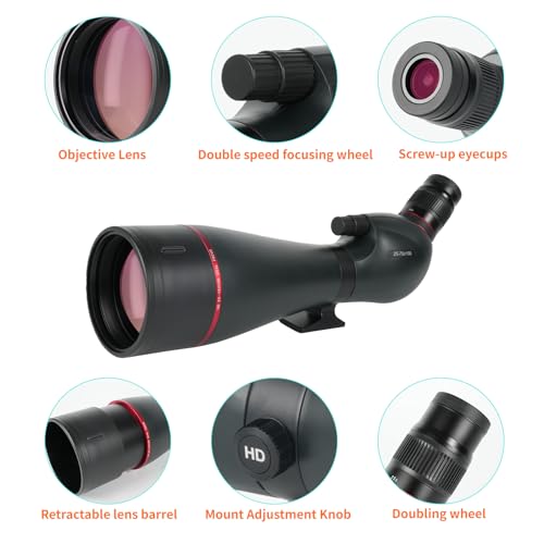 BOSTRON 25-75x100 Spotting Scope for Target Shooting with Upgraded Tripod Carrying Bag and Phone Adapter Angled Spotter Scope for Bird Watching Hunting Wildlife Scenery Monocular for Adults