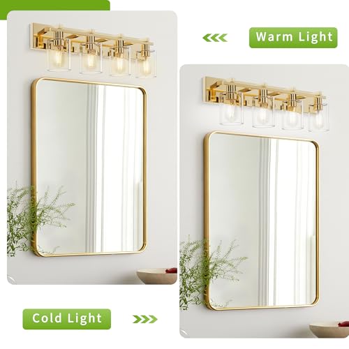 Image of Bathroom Vanity Light, 4 Light Gold Light Fixture with Thickened Clear Glass Shade, 24 inch Modern Wall Sconce,Vanity Light Over Mirror for