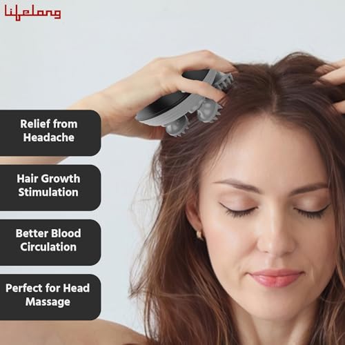 Image of Lifelong Rechargeable Electric Head & Scalp Kneading Massager, 4 Speed Modes, Handheld Portable Head Massager for Hair Growth, Deep Clean and Stress Relieving, (LLM603, Black)