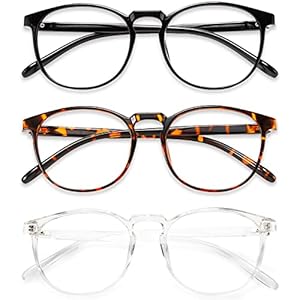 Przene 3 Pack Blue Light Blocking Glasses Women/Men,Retro Round Computer Glasses Anti Eye Strain/UV/Glare, Gaming Glasses. (Black/Crystal/Amber)
