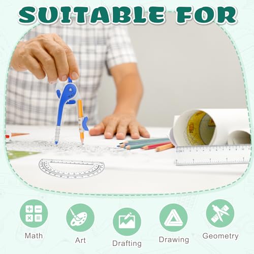Zealor 32 Pack Math Compass & Protractor Set Geometry Math 6 Inch Plastic Drawing Compass with Pencils Protractor for Geometry Bulk for Math Student Classroom School Office Woodworking Art Drawing - Thumbnail 5