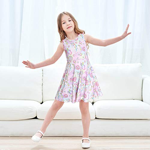 Jeskids Little Girls Unicorn Dress Sleeveless Casual Twirl Dresses Print Sundress Pink 8-9 Years #TOP2
