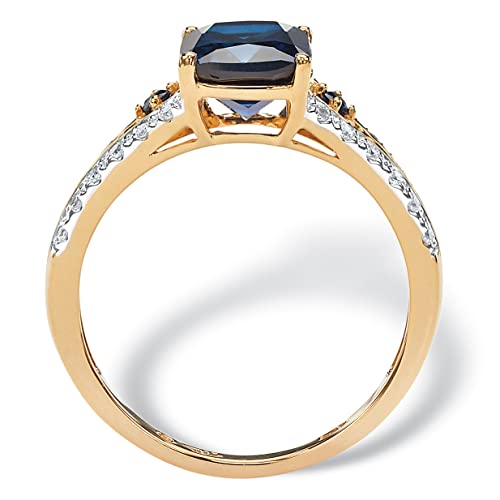 18K Yellow Gold over Sterling Silver Emerald Cut Created Blue Sapphire and Cubic Zirconia Engagement Ring2
