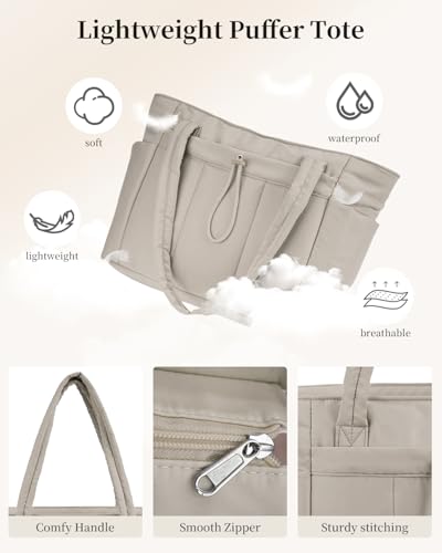 Image of Puffer Tote Bag for Women Handbag Nurse Bag with Cup Holder & Laptop Compartment & Trolley Sleeve for Work Travel