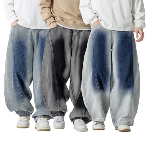GURUNVANI Men's Gradient Washed Baggy Jeans Distressed Wide Leg Streetwear Denim Pants3