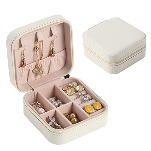 REEKNOKOL Organisateur de boîte à bijoux, boîte à bijoux de voyage petit organisateur de bijoux en cuir PU étui de voyage pour femmes et filles bagues boucles d'oreilles collier et bracelets (blanc) Cover