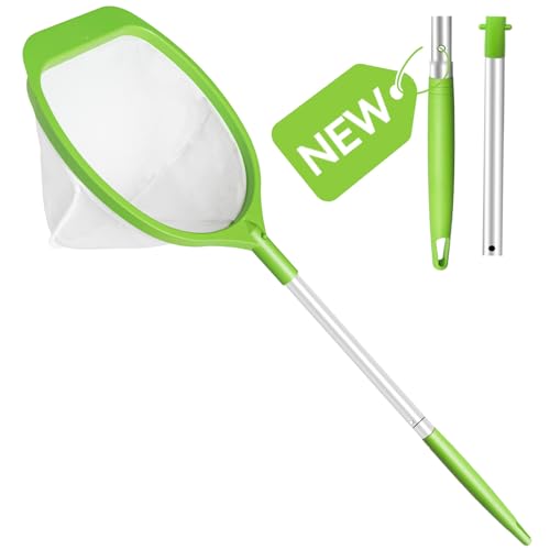 ROMIVO Hot Tub Skimmer Net with 26" Aluminum Handheld Pole, Deep Ultra Fine Mesh Bag for Fast Debris Removal, Small Pool Net for Cleaning Spas, Hot Tubs, Ponds & Kids Inflatable Pools, Green