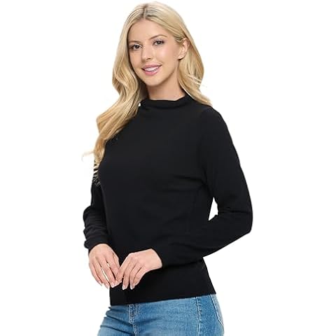 Mariyaab Women's 100% Cashmere Soft Long Sleeve Mock Neck Sweater (2402, Black, XL) Cover