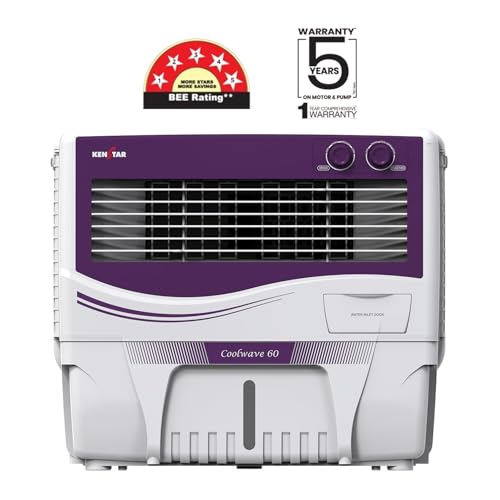 Image of Kenstar COOLWAVE 60 L Air Cooler with Woodwool Cooling Media |5-star BEE Rating | 200 W|Purple & White
