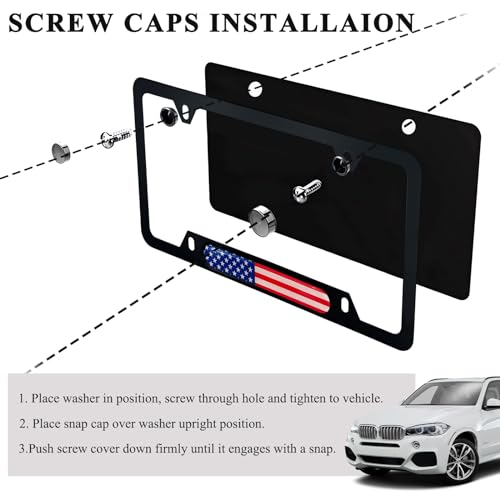 Image of 2 PCS Flag License Plate Frame, American Flag Patriotic Stainless Steel Auto Plate Cover, Vintage US Rust-Proof Vehicle License Plate Holder, Universal Car Accessories (Black&Colorful)