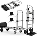 3 in 1 Heavy Duty Folding Hand Truck, Convertible Portable Steel Dolly with Telescopic Handle, Foldable Utility Cart with Rubber Wheels, 500 LBS