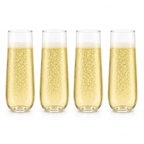Image of Stemless Plastic Champagne Glasses Set of 4 | Reusable Shatterproof Sparkling Wine Flute for Prosecco & Cocktails | BPA-Free Clear Acrylic Party Glass for Picnic Wedding Garden BBQ Camping