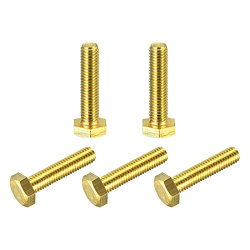 Image of uxcell Brass Hex Bolts, M8x35mm 5pcs Fully Thread Grade 4.8 Solid Brass Hexagon Head Bolt Machine Screws for Machinery