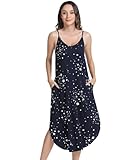 NACHILA Damen-Slips für Unterkleider, verstellbare Spaghettiträger, Slipkleid, weiche Nachthemden, Viskose aus Bambus, Marineblaue Sterne, M