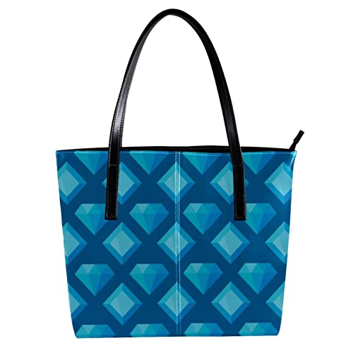 Sac à main personnalisé cuir PU rigide cabas motif diamants bleus imprimé multicolore femme