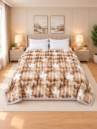 Image of Signature 3-Ply Faux Rabbit Fur Blanket King Size | Ultra Soft Heavy Weight Quilt-Feel Blanket | 6kg Luxury Winter Comforter for Bed Ideal for Heavy Winters (Caramel Cloud)