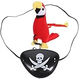 Angoily Shoulder Parrot, 1 Set Halloween Plush Parrot Toy, Pirate Costume Clip on Shoulder Prop with Eye Patch, Party Cosplay Stuffed Pirate Accessory for Kids & Adults