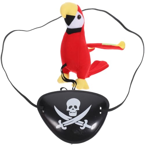 Angoily Shoulder Parrot, 1 Set Halloween Plush Parrot Toy, Pirate Costume Clip on Shoulder Prop with Eye Patch, Party Cosplay Stuffed Pirate Accessory for Kids & Adults