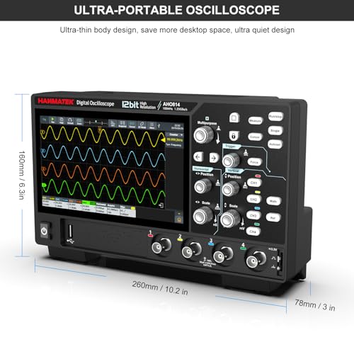 Image of HANMATEK Digital Oscilloscope (4-Channel Touchscreen Oscilloscope) | 1.25GSa /s, 50Mpts Memory 7M wfms /s 7 inch 1024x600 Display, WiFi /LAN, Signal Generator & Multimeter