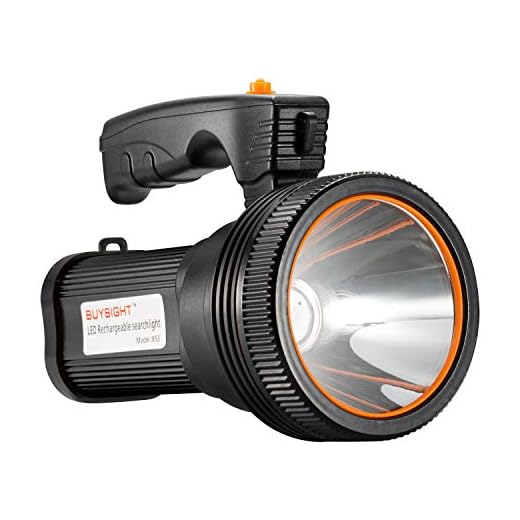 BUYSIGHT Bright Rechargeable Searchlight handheld LED Flashlight Tactical Flashlight with Handle CREE L2 Spotlight 6000 Lumens Ultra-long Standby Electric Torch with USB OUTPUT as a Power Bank (Black)