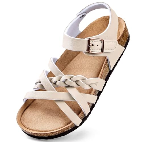 Image of Torotto Girls Sandals with Cork Footbed Adjustable Buckle Casual Slides Sandals Open Toes Flat for Kids Toddler