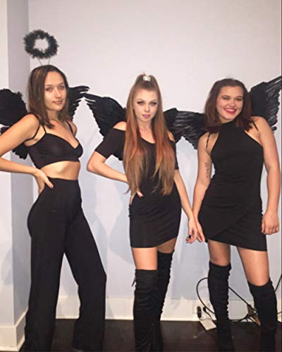 Antspirit Angel Black Wings and Halo Angel Costume for Girls Kids Women Halloween (Black)