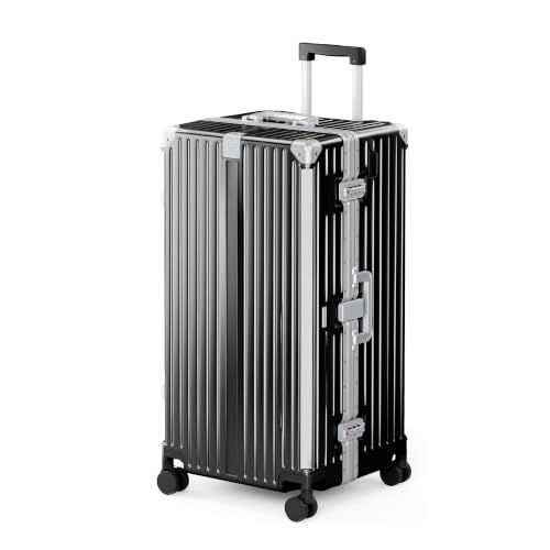 Image of ALPHA CAMP Trunk Luggage 30 Inch with Aluminum Frame Zipperless Suitcase | Large Checked Thickened 3-Layer PC Hardshell with TSA Lock,Charging Port,Cup Holder and Spinner Wheels for Extended Travel