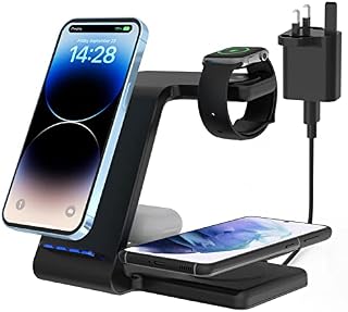 Wireless Charging Station, JoyGeek 4 in 1 Wireless Charger Stand for iPhone 14/13 Pro Max/13/iPhone 12/12 Pro Max/11 Pro Max/SE/XR/XS Max/8 Plus/Apple Watch 7/6/SE/5/4/3/2, Airpod Pro/3/2, Black