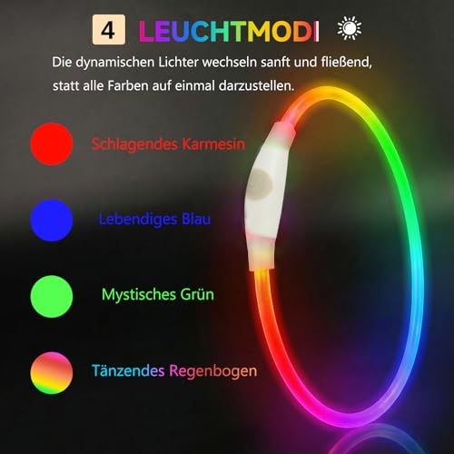 Leuchthalsband Hund Aufladbar, LED Hundehalsband Leuchtend wasserdicht mit 3 Lichtmodi in der Nacht Sicherheit für Kleine, Mittlere und Große Hunde Leuchthalsband, Mehrfarbig 70cm
