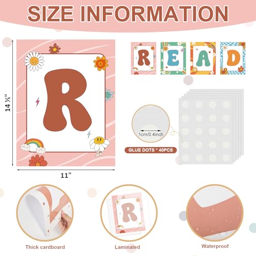 Image of COCHIE Reading Posters for Classroom Decorations, Library Reading Corner Decor, Read Signs Poster Bulletin Board Set of 4, Pre-k Preschool Kindergarten Classroom Wall Decoration (Groovy)