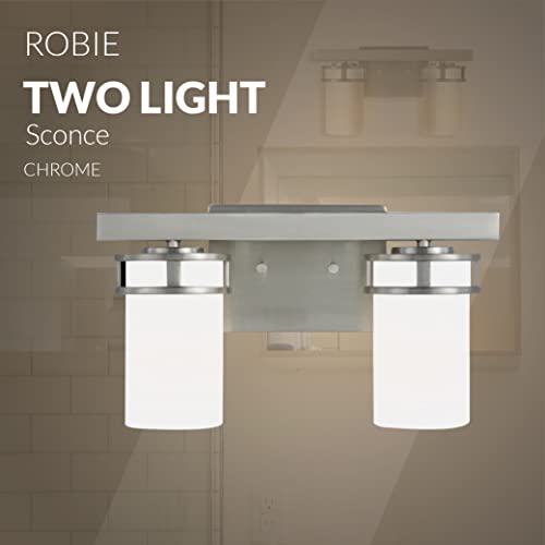 Image of Generation Lighting 4421602-05 2-Light Robie Bath Fixture Wall Lamp Chrome 4421602-05, Bathroom Light Fixture for Home Decor, Vanity Light Fixture Uses A19 Standard or LED Light Bulbs