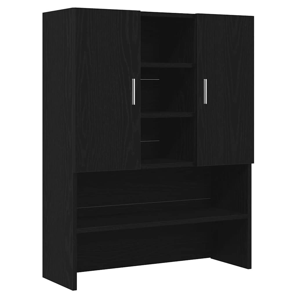 Waschmaschinen-Schrank 2er Set Schwarz Eichen-Optik, Holzwerkstoff 70,5x71,5x181,5 cm, Stauraum für Waschmaschine und Trockner, praktisches Untergestell mit modernem minimalistischen Design