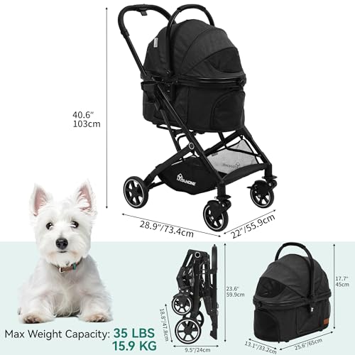 YITAHOME Hundewagen für Kleine Hunde, Hundewagen 3 in 1 Hundebuggy Bis 15.9kg, Klappbar, Hundebuggy Kleine Hunde, Hunde Buggy, katzenwagen, Faltbar Hund Kinderwagen, Tragbarer Kinderwagen (Schwarz)