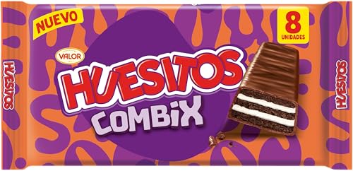 Huesitos Combix | Crujientes barritas de barquillo con cacao con cremoso relleno blanco y cubierto con chocolate con leche (8x20g)