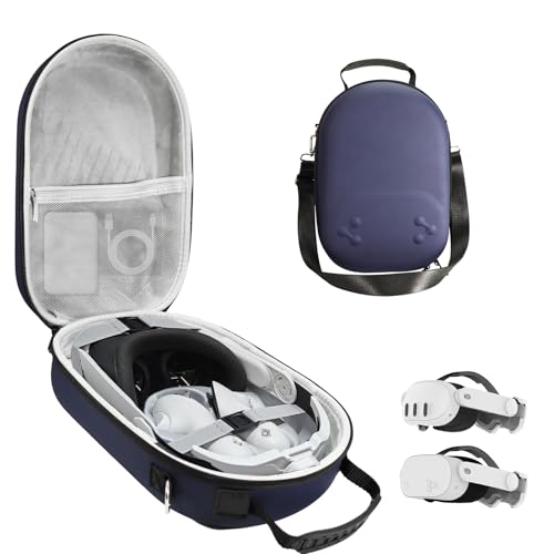 bibuks Hard Carrying Case Compatible with Oculus Meta Quest 3/3S,VR Headset Elite Strap and Touch Controller Accessories Carry Case,Hard Shell Travel Storage Bag (Blue)