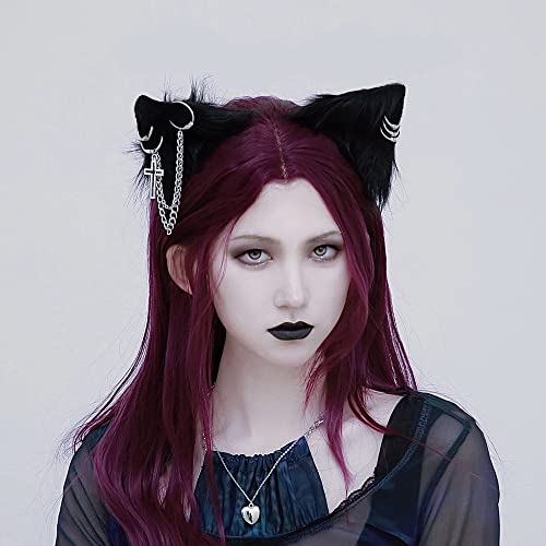Vigvan Cat Cosplay Ears Accessories Punk Gothic Cross Cat Ears Headbands Clips (Black) #TOP2