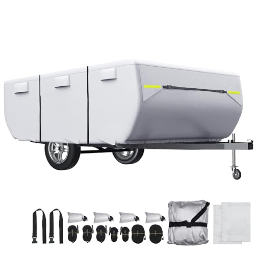 uxcell Waterproof Pop-up Camper Trailer Cover Fits 10'-12' RV Cover Anti-UV with 3+2 Straps and Air Vents Protection for Motorhome Silver Tone