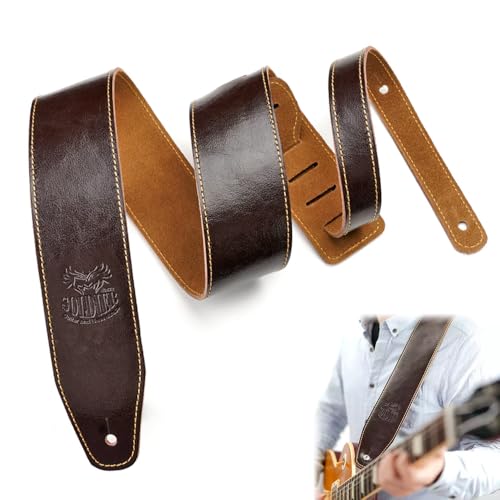 Correa de Guitarra de Piel Genuina Ancha 6.5 CM, Longitud 140cm Ajustable, Diseño Cómodo, Correa de...