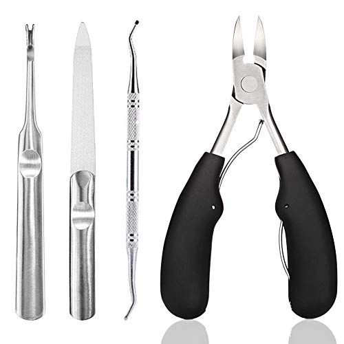爪切り ニッパー ネイルケアセット テンレス 飛び散り防止 巻き爪 陥入爪 深爪 (ニッパー型爪切りx1ゾンデx1デッドスキンフォークx1爪やすりx1 ) (ブラック)
