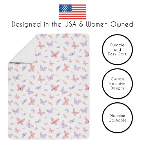Image of Sweet Jojo Designs Pink /Purple Shabby Chic Butterfly Girl Toddler Bedding Set - Kids, Children 5 Piece Bed in a Bag with Comforter Blanket, Pillowcase Sham and Sheets - Colorful, Butterflies, Pastel