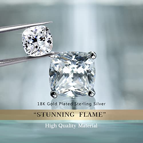 "Stunning Flame" 18K White Gold Plated 925 Sterling Silver Cubic Zirconia Cushion Cut Stud Earrings | Cz Studs For Women, Men And Girls（Cushion，7） #TOP1