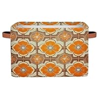 Mexpekil Storage Boxes for Shelves with Handle Collapsible Cube Storage Baskets Retro Orange Floral Pattern Fabric Shelf Baskets Toy Storage Organiser for Home Nursery 1PC