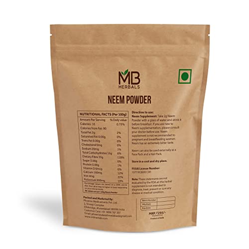 Mb Herbals Pure Neem Powder 8 Oz | 227 Gram / 0.5 Lb Pure Wild-Crafted Neem Leaf Powder | Very Bitter Neem Supplement For Skin Hair & Detox | Azadirachta Indica - Packaging May Vary #TOP3