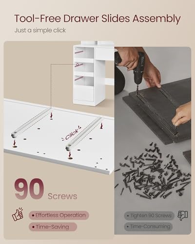 VASAGLE KAILYN Collection - Dressing Table with Tri-Fold Mirror, Vanity Table with 11 Bulbs, Power Outlets, 9 Drawers, 3 Colours, Tool-Free Drawer Slides Assembly, Cloud White RDT146WB02 - Image 2