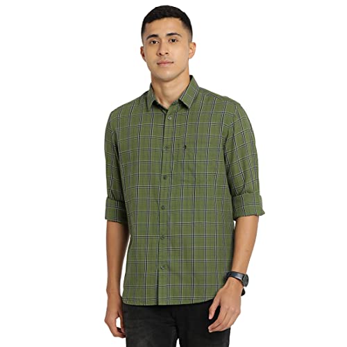Image of Indian Terrain Checks Cotton Slim Fit Men's Casual Shirt