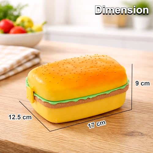 Image of WISHKEY Rectangle Shaped Burger Lunch Box for Kids, Three Compartments for Boys & Girls 3 Containers Lunch Box (900 ml)